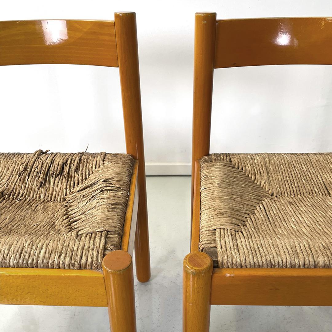 Italian mid-century modern wood wicker chairs Bermuda by La Rinascente, 1960s For Sale 1