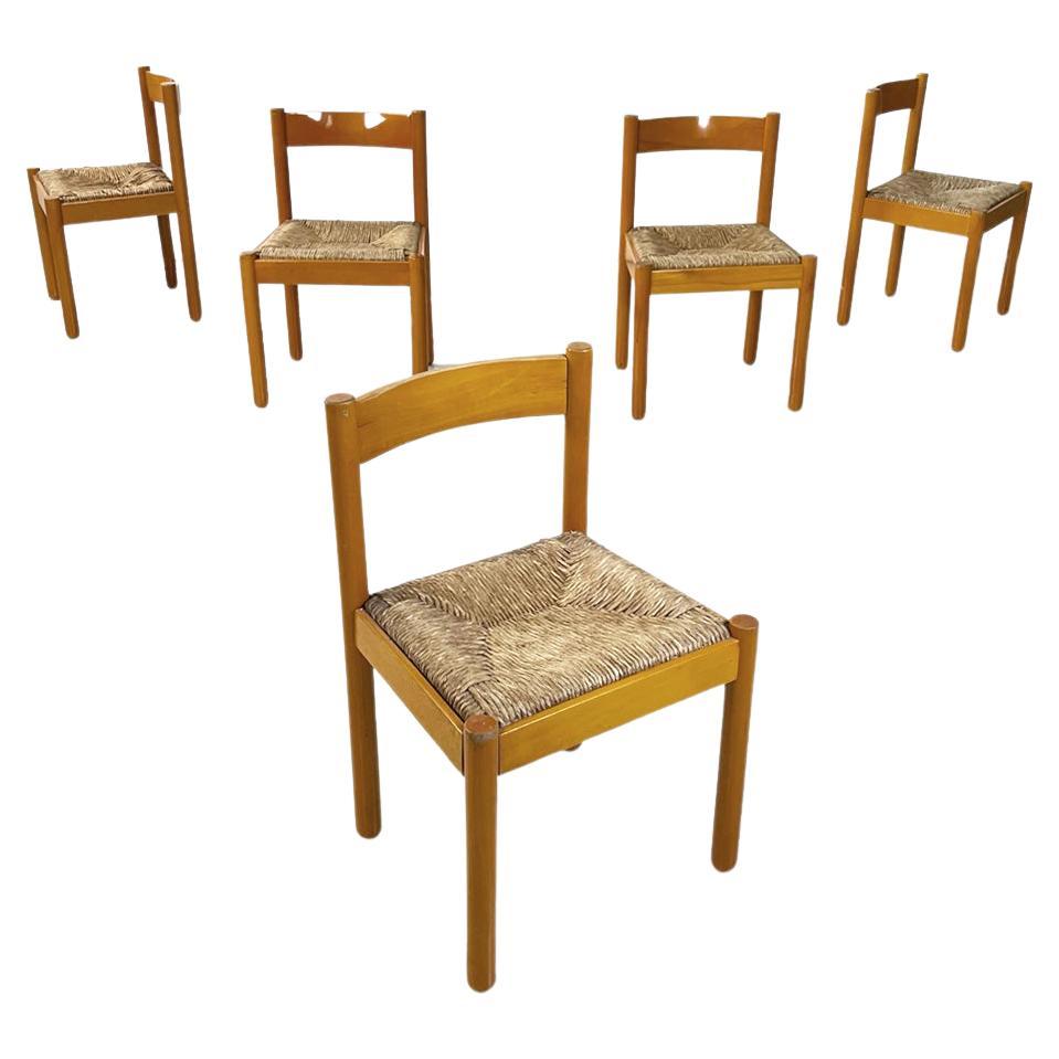 Italian mid-century modern wood wicker chairs Bermuda by La Rinascente, 1960s For Sale