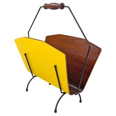 Portariviste italiano di metà secolo in legno e formica gialla, anni '60