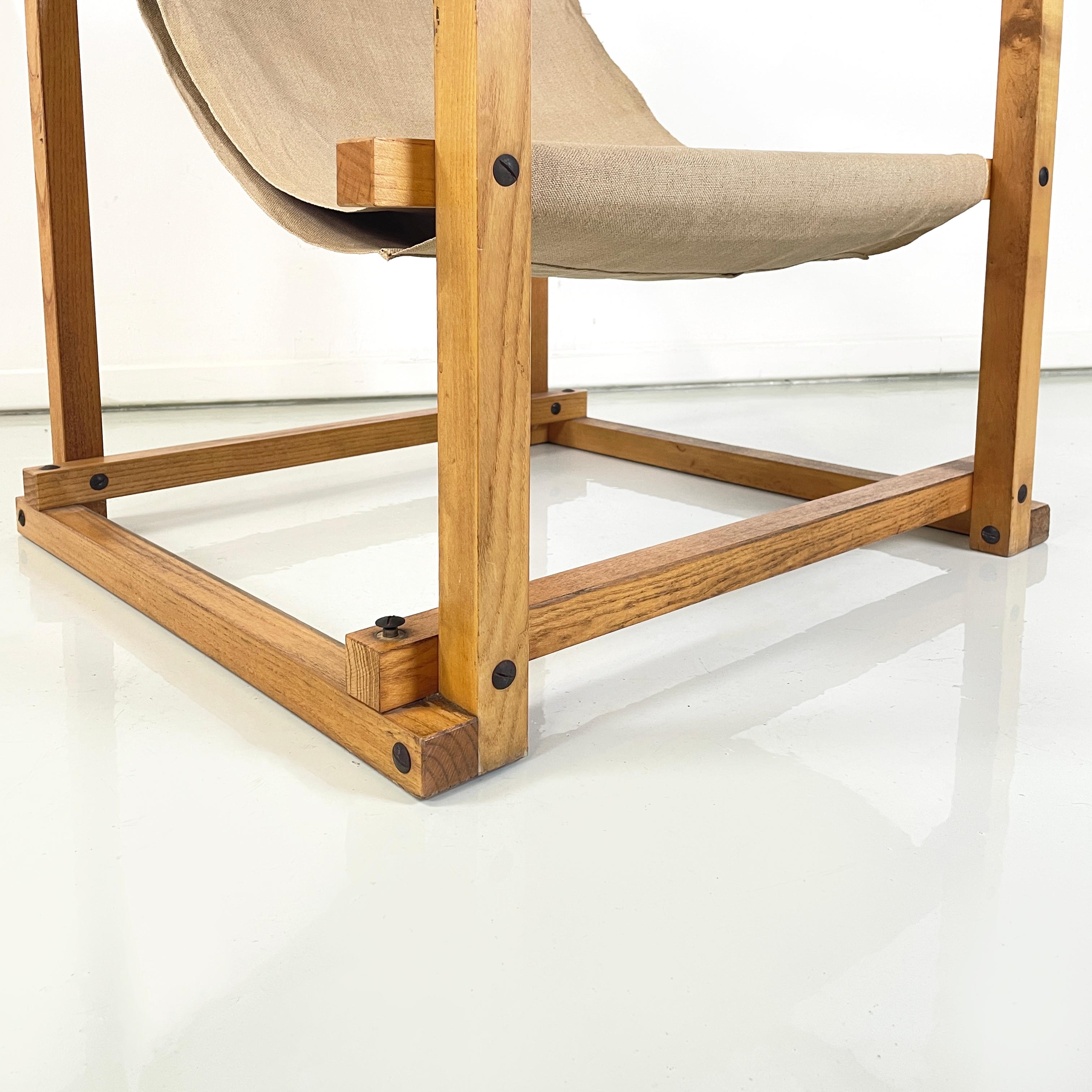 Italian mid-century modern Wood armchair with beige fabric by Pino Pedano, 1970s For Sale 8