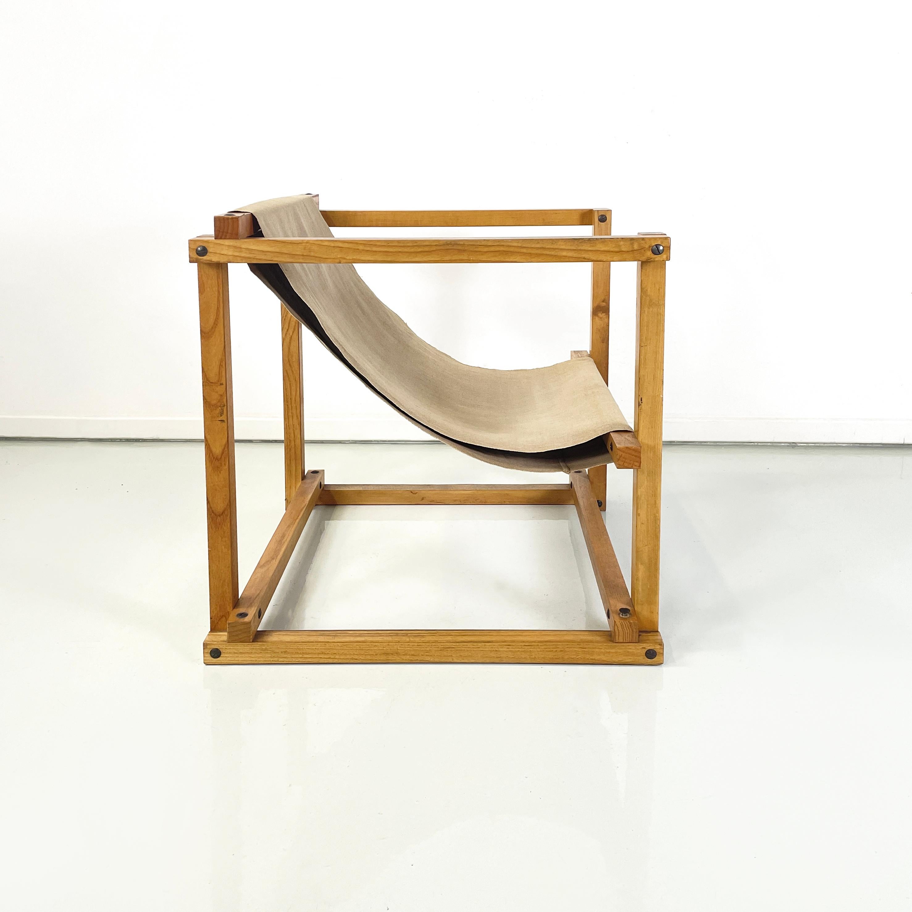 Mid-Century Modern Italian mid-century modern Wood armchair with beige fabric by Pino Pedano, 1970s For Sale