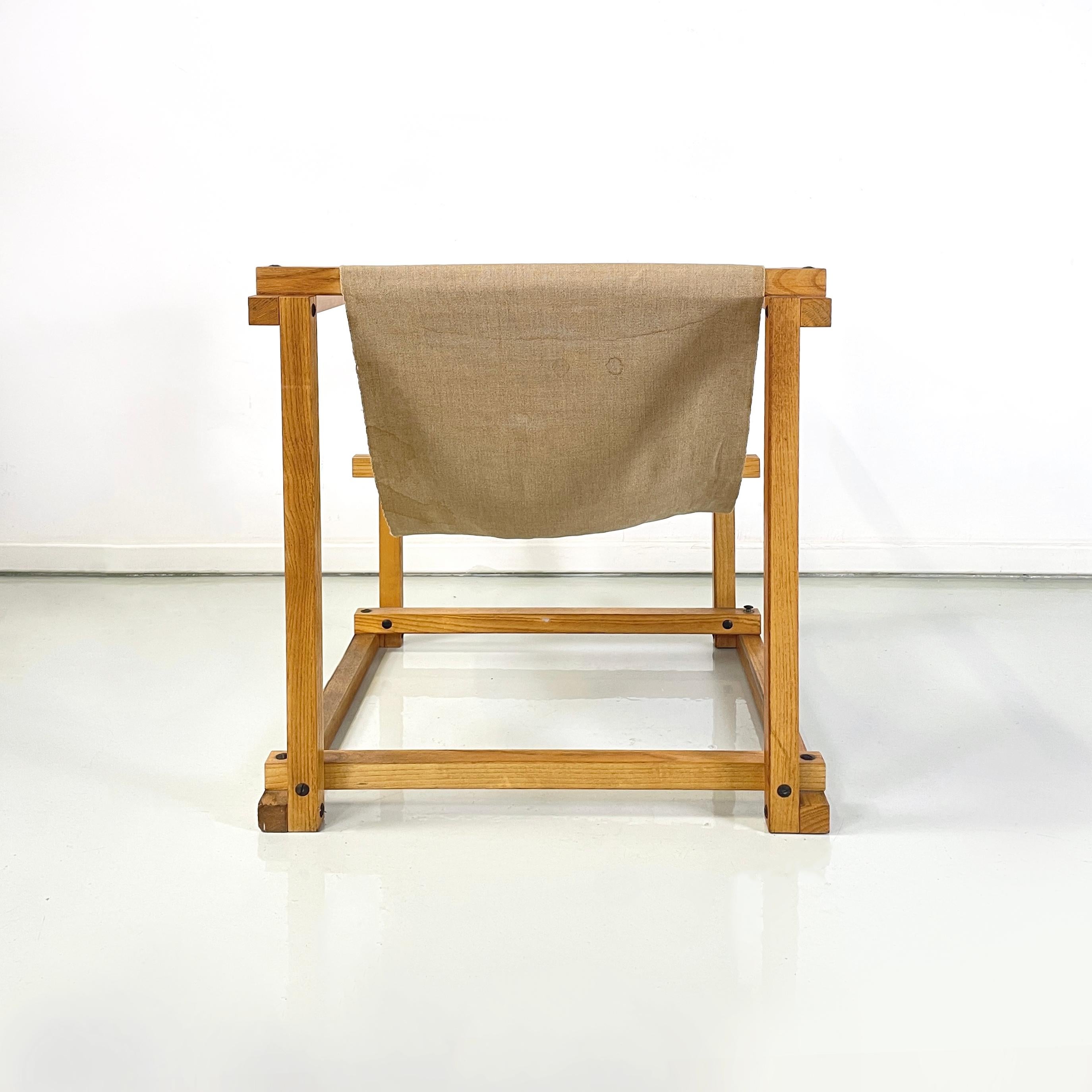 Late 20th Century Italian mid-century modern Wood armchair with beige fabric by Pino Pedano, 1970s For Sale