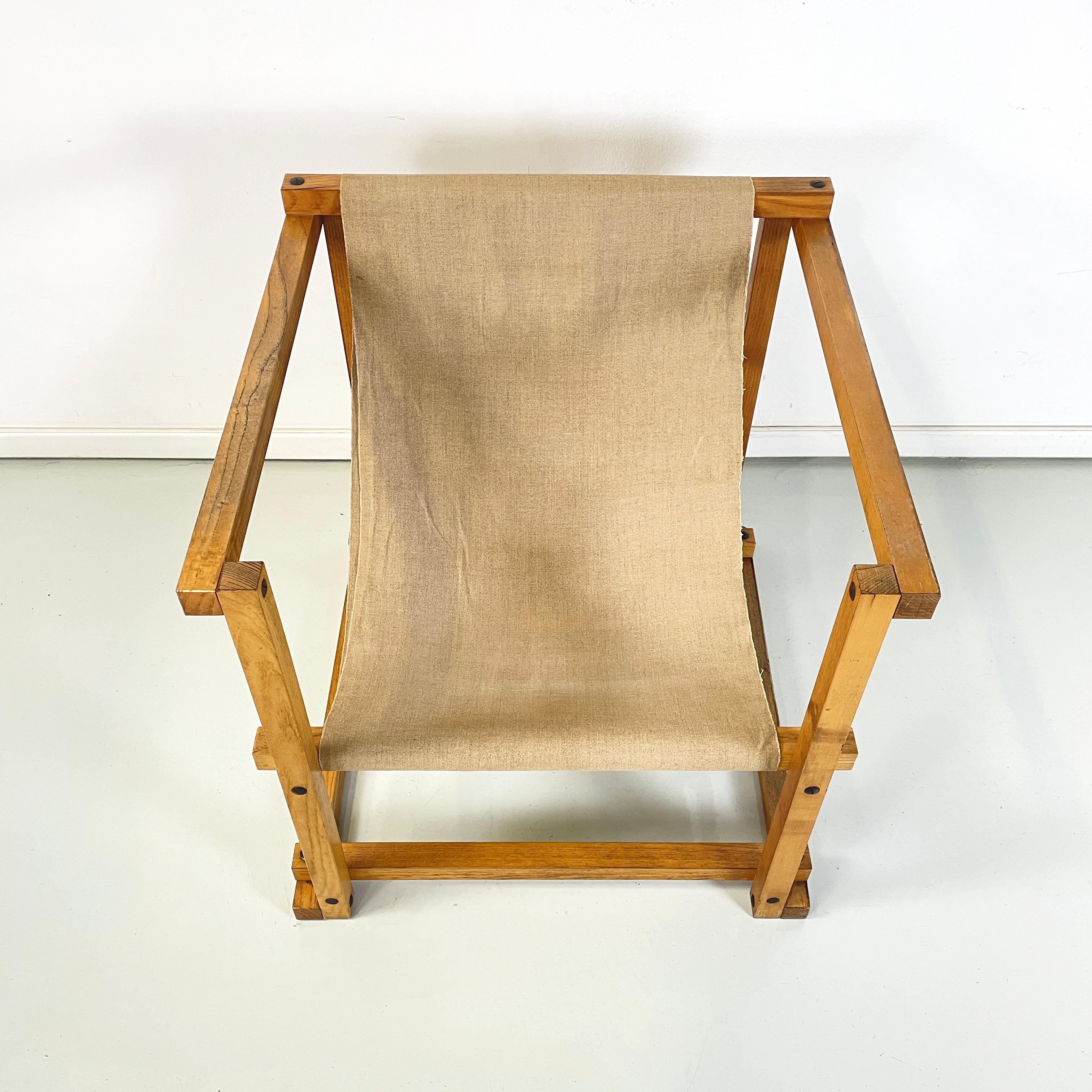 Fabric Italian mid-century modern Wood armchair with beige fabric by Pino Pedano, 1970s For Sale
