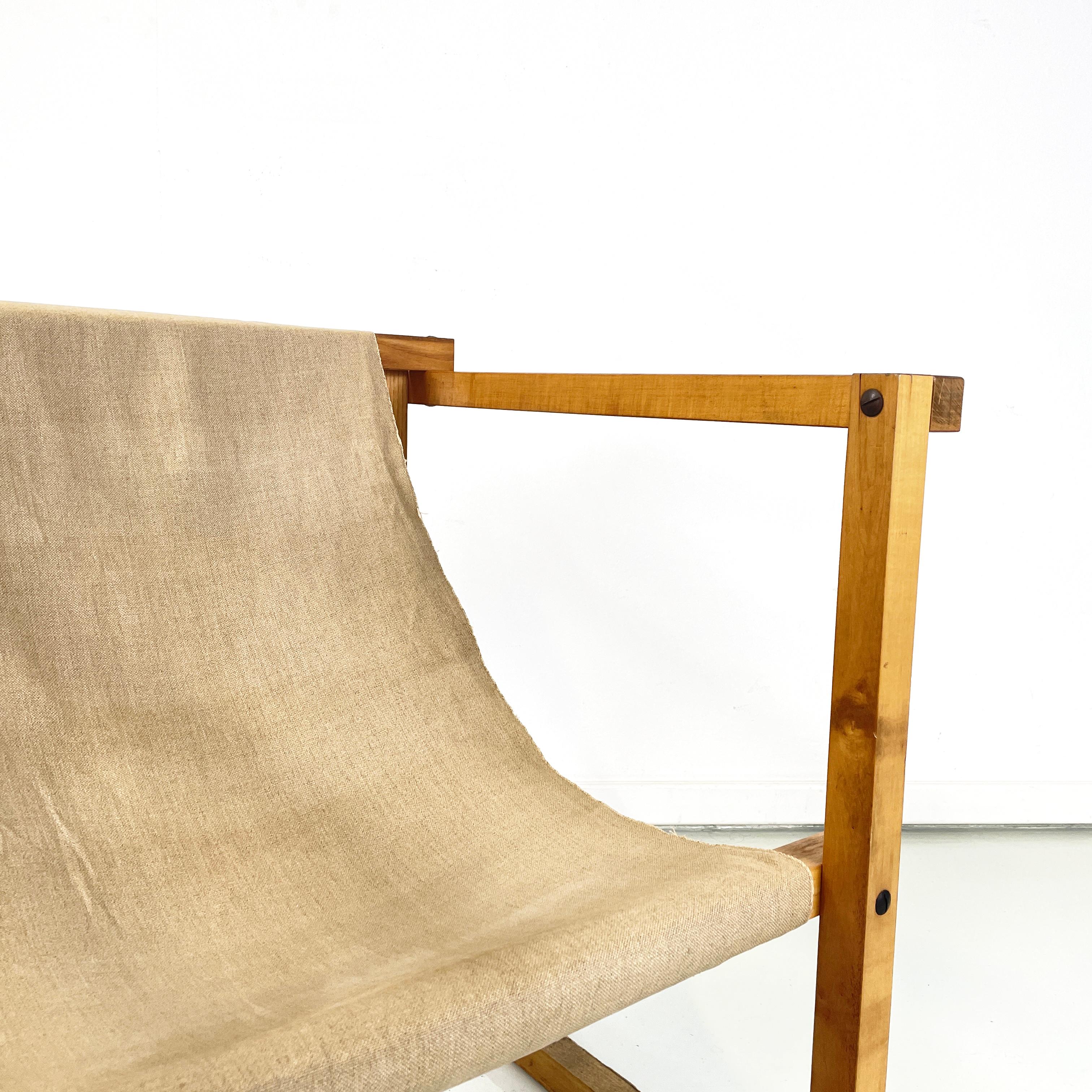 Italian mid-century modern Wood armchair with beige fabric by Pino Pedano, 1970s For Sale 1