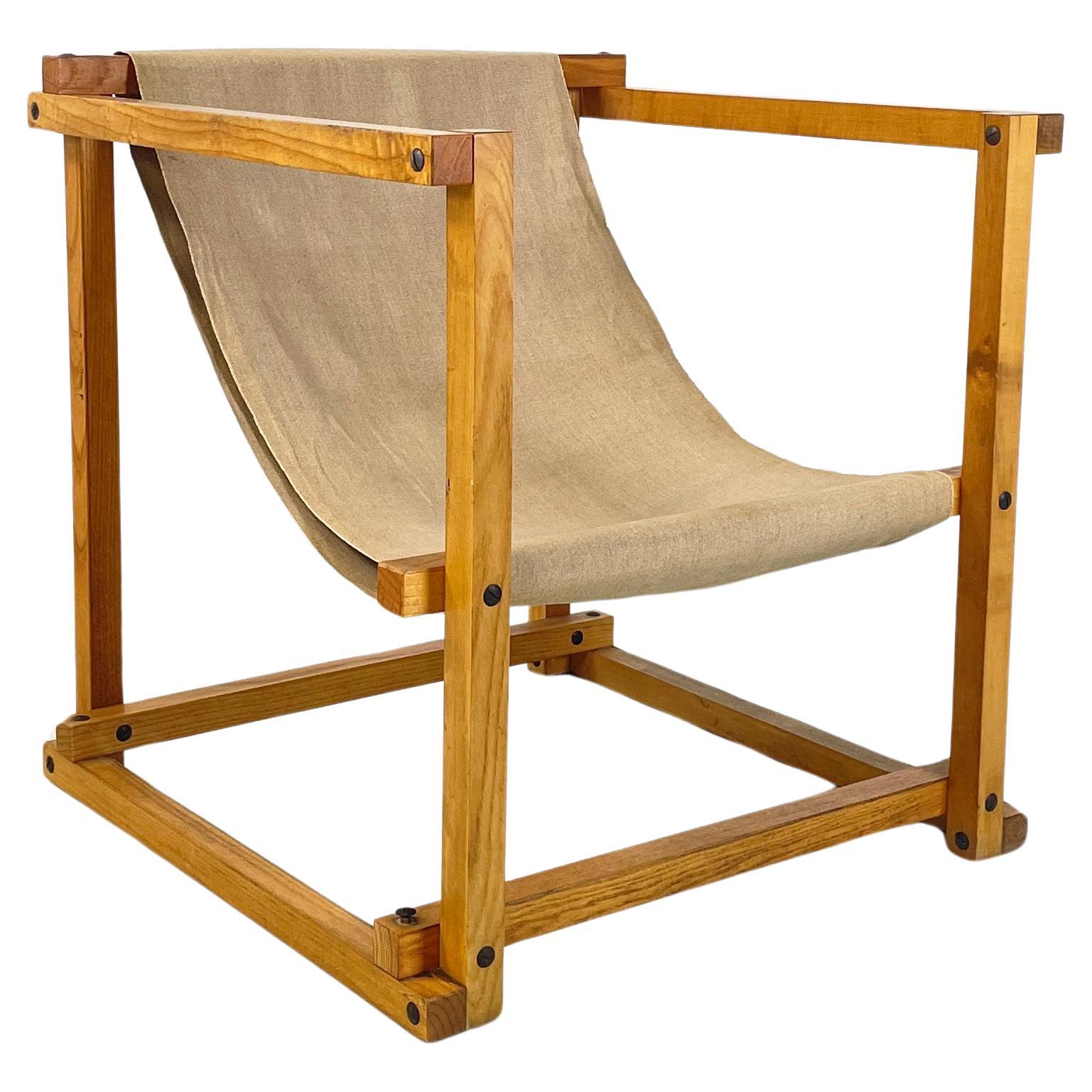 Italian mid-century modern Wood armchair with beige fabric by Pino Pedano, 1970s For Sale