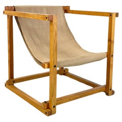 Vintage Italian mid-century modern Wood armchair with beige fabric by Pino Pedano, 1970s