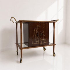 Italian Mid-Century Modern Bar Cart Wood Brass Trolley bar Attributed Ico Parisi