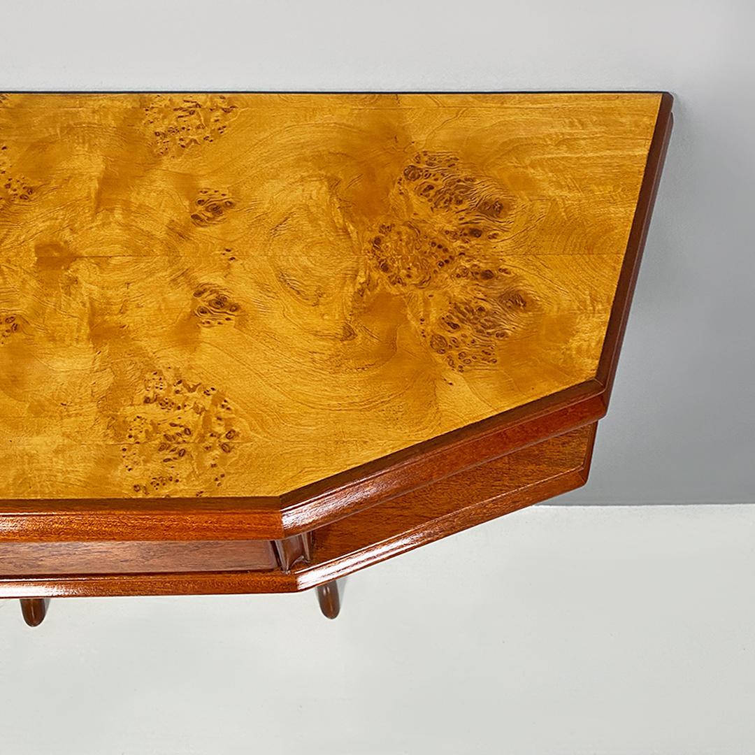 Italian Mid-Century Modern Wood, Briar and Brass Console, with Drawer, 1940s 6
