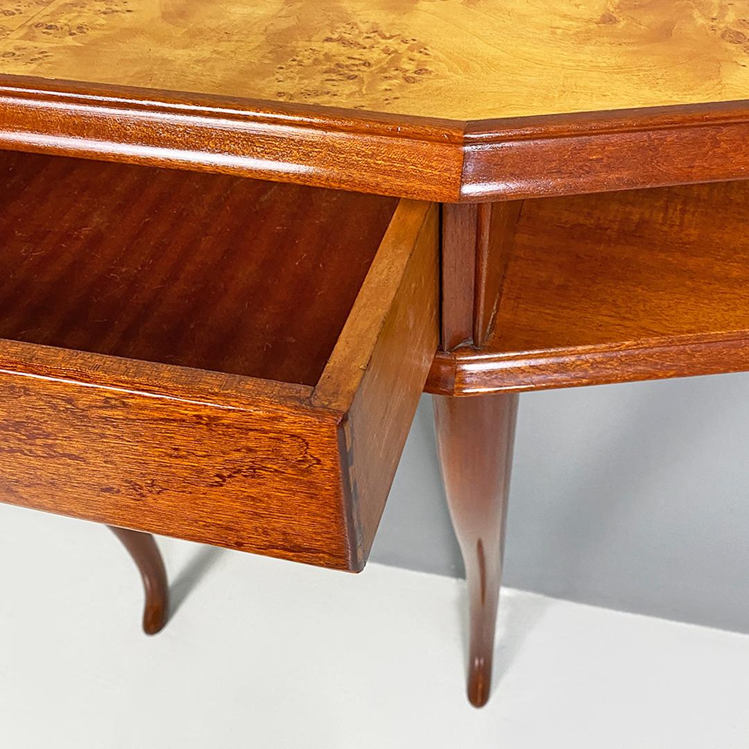 Italian Mid-Century Modern Wood, Briar and Brass Console, with Drawer, 1940s 10
