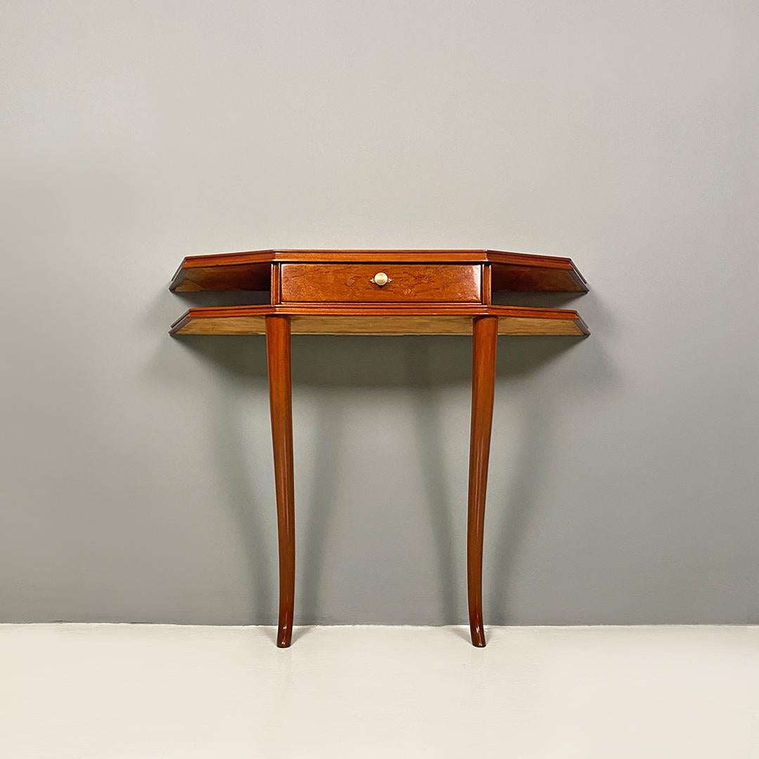 Italian Mid-Century Modern Wood, Briar and Brass Console, with Drawer, 1940s In Good Condition In MIlano, IT