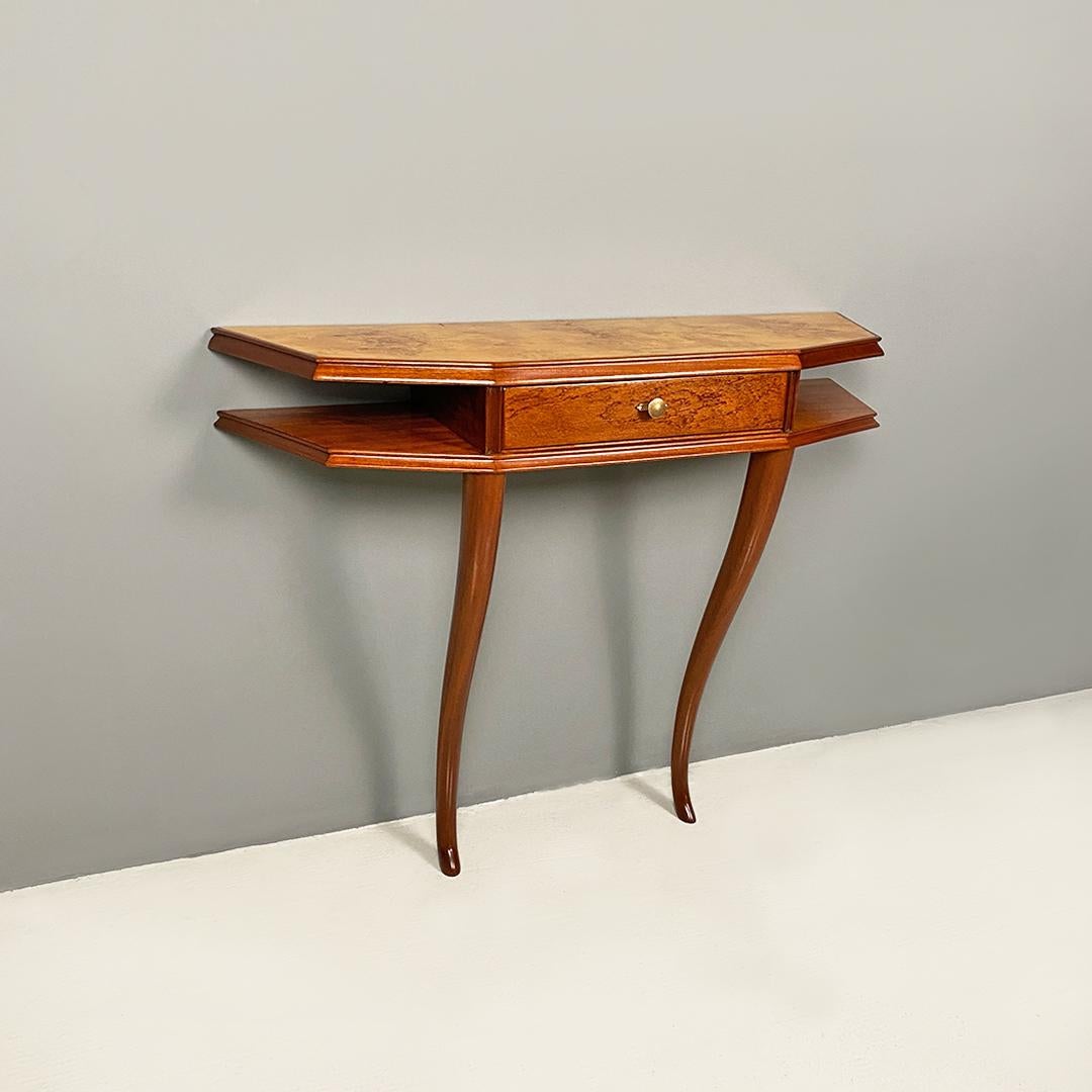 Italian Mid-Century Modern Wood, Briar and Brass Console, with Drawer, 1940s 1