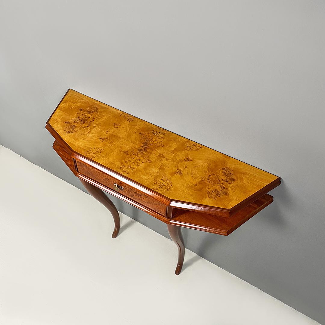 Italian Mid-Century Modern Wood, Briar and Brass Console, with Drawer, 1940s 2