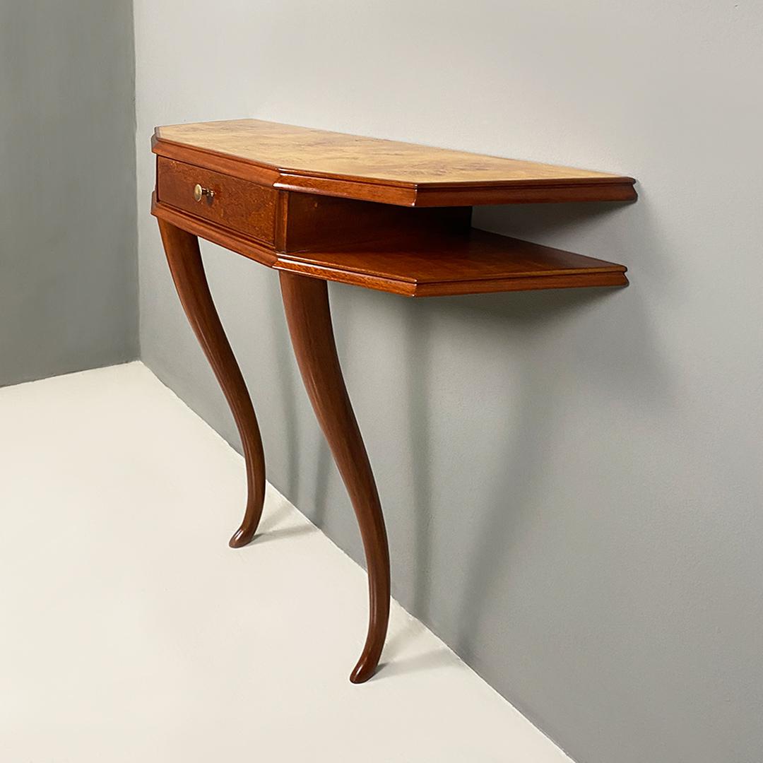 Italian Mid-Century Modern Wood, Briar and Brass Console, with Drawer, 1940s 3