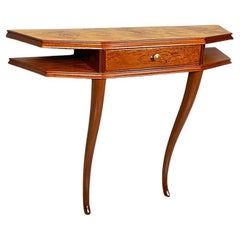 Italian Mid-Century Modern Wood, Briar and Brass Console, with Drawer, 1940s