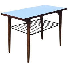 Italian Mid-Century Modern Wood Coffee Table with Metal Magazine Rack, 1970s