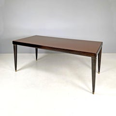 Italian mid-century modern wood dining table with bronze orange glass top, 1950s