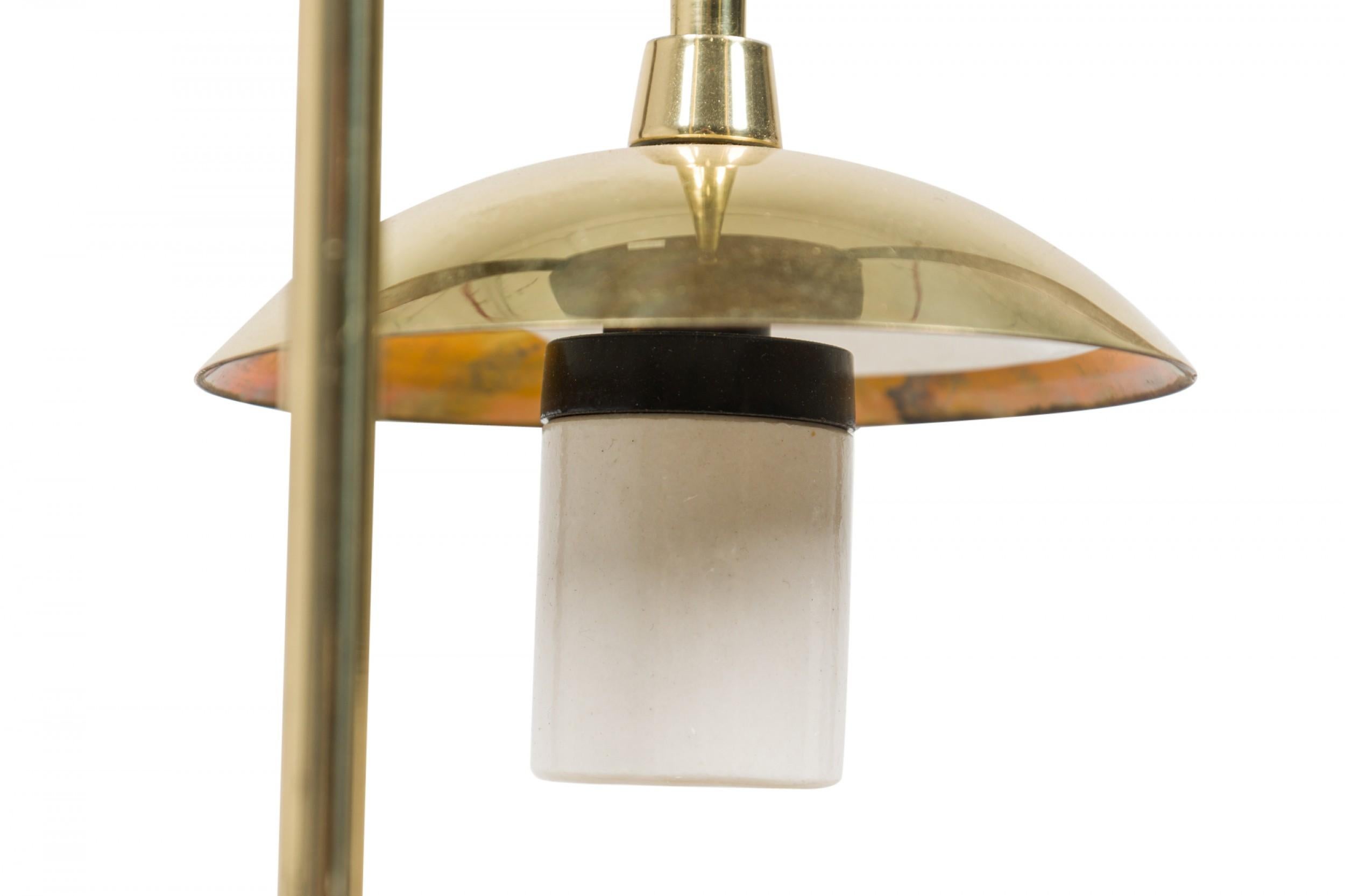 Italian Mid-Century Modern Wood Framed 3-Pendant Brass Floor Lamp For Sale 6