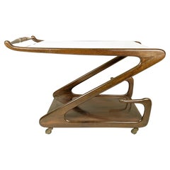 Italian Mid-Century Modern Wood & Glass Trolley, 1940s