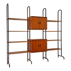 Italian Mid-Century Modern Wood, Metal and Brass Freestanding Bookcase, 1960s