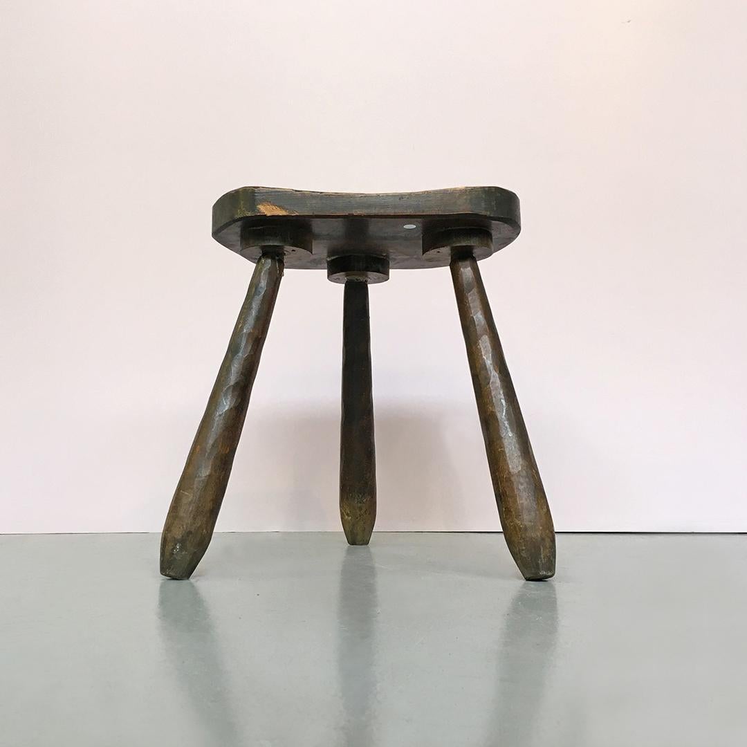 Mid-20th Century Italian Mid-Century Modern Wood Rustic Stool with Tapered Legs, 1960s