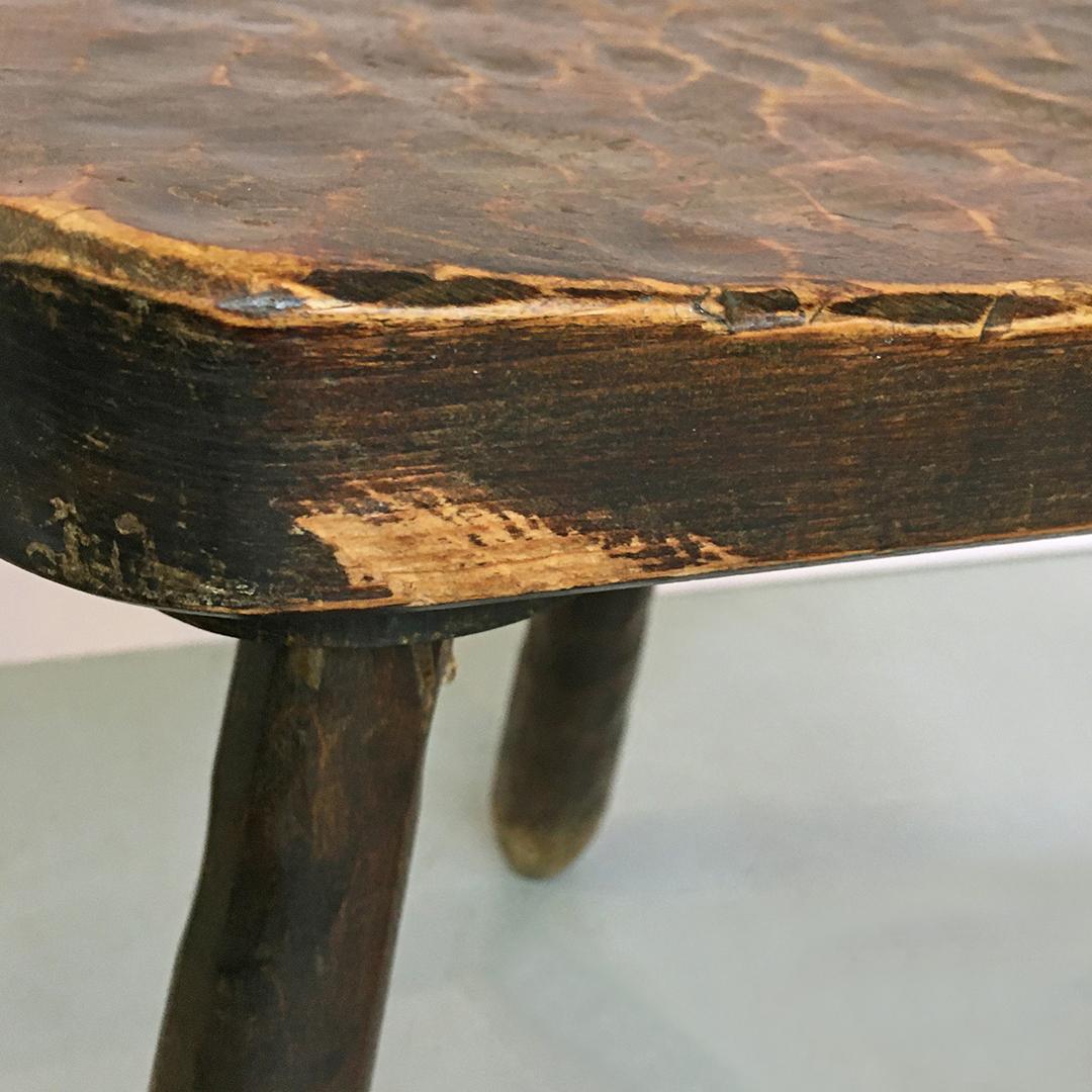 Italian Mid-Century Modern Wood Rustic Stool with Tapered Legs, 1960s 3