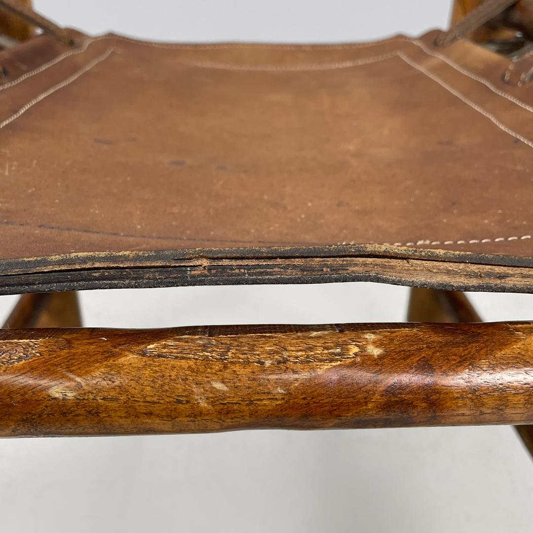 Tabouret italien en bois et assise en cuir brun avec sangles, The Moderns, années 1950 en vente 10