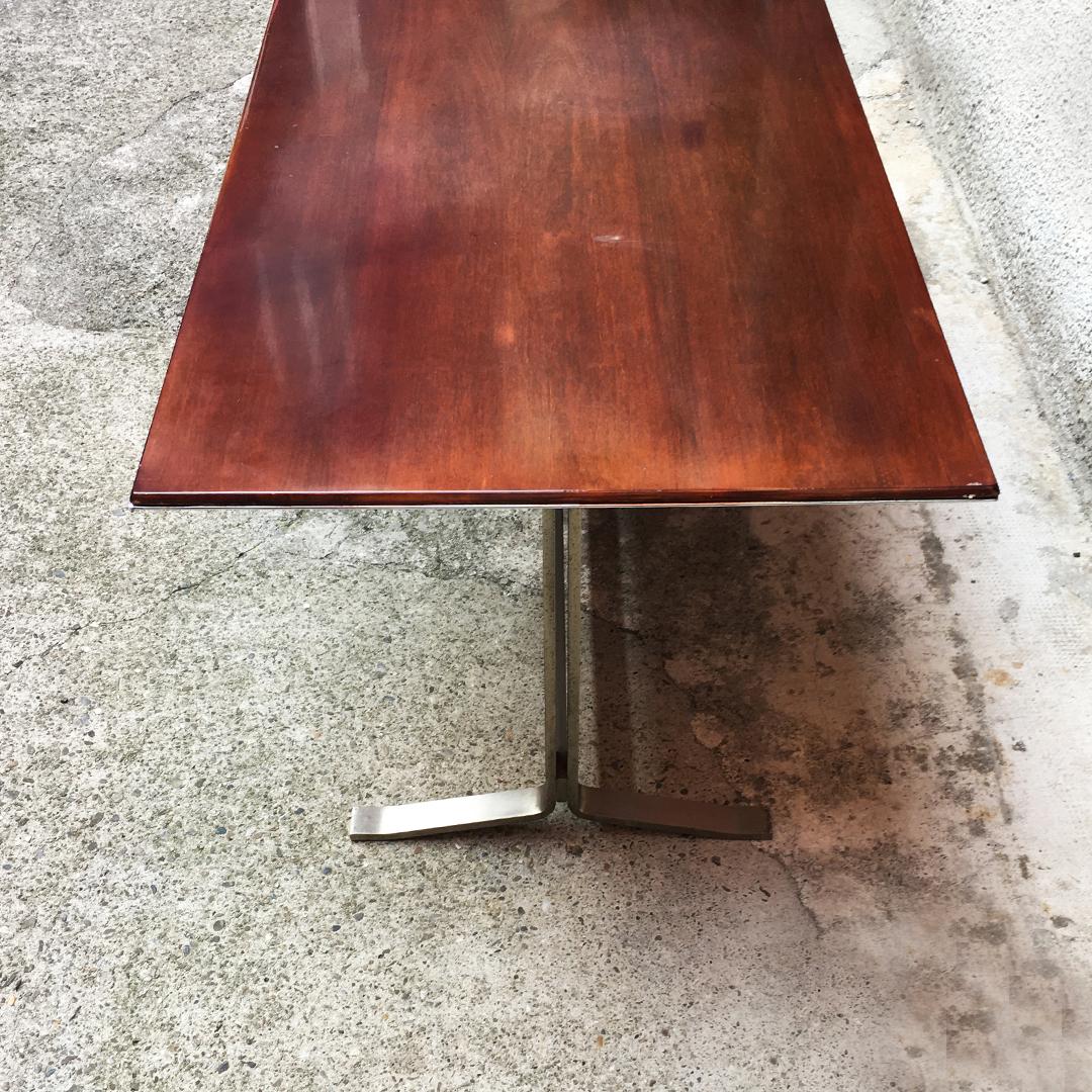 Late 20th Century Italian Mid-Century Modern Wood Top and Steel Base Desk Table by Formanova, 1970s For Sale