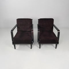 Italian mid-century modern wood velvet dark brown armchairs, 1940s