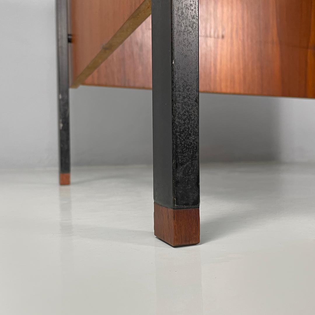 Italian mid-century modern wooden and black metal desk with three drawers, 1960s For Sale 14