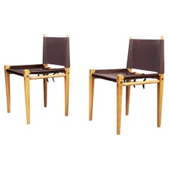Italian Mid-Century Modern Wooden and Brown Leather Chairs by Zanotta, 1980s