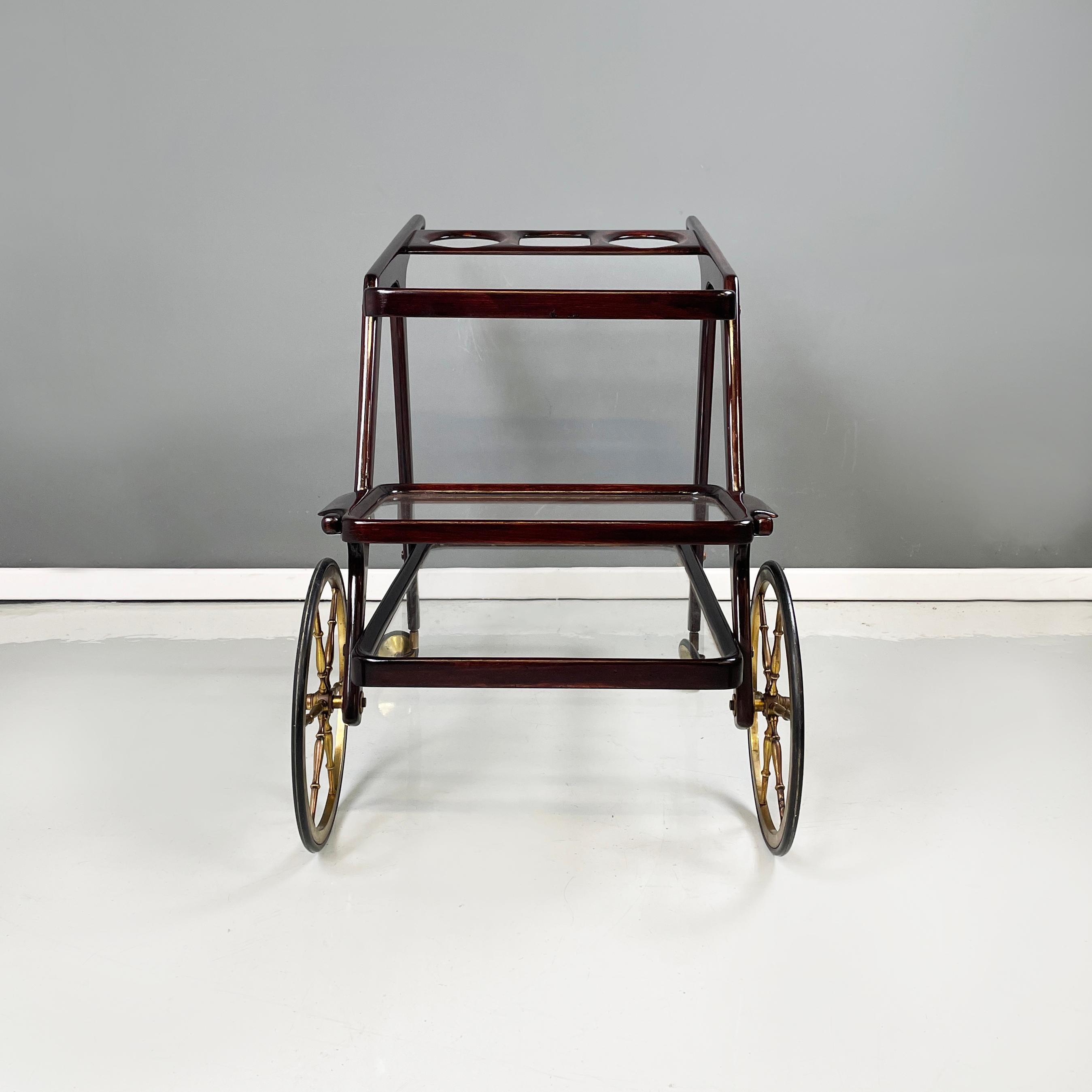Mid-Century Modern Italian mid-century modern Wooden and glass cart with tray by Cesare Lacca 1950s For Sale