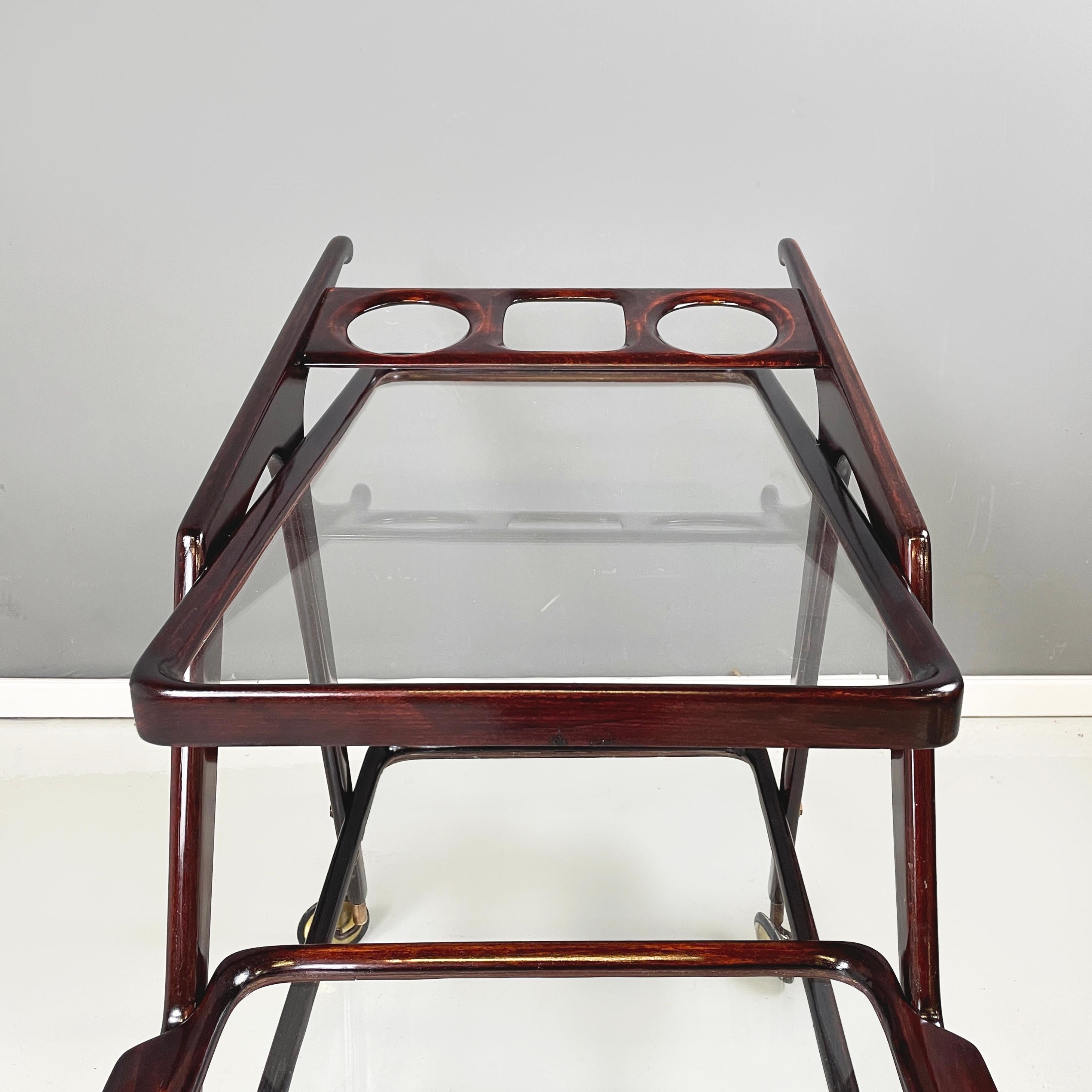 Mid-20th Century Italian mid-century modern Wooden and glass cart with tray by Cesare Lacca 1950s For Sale