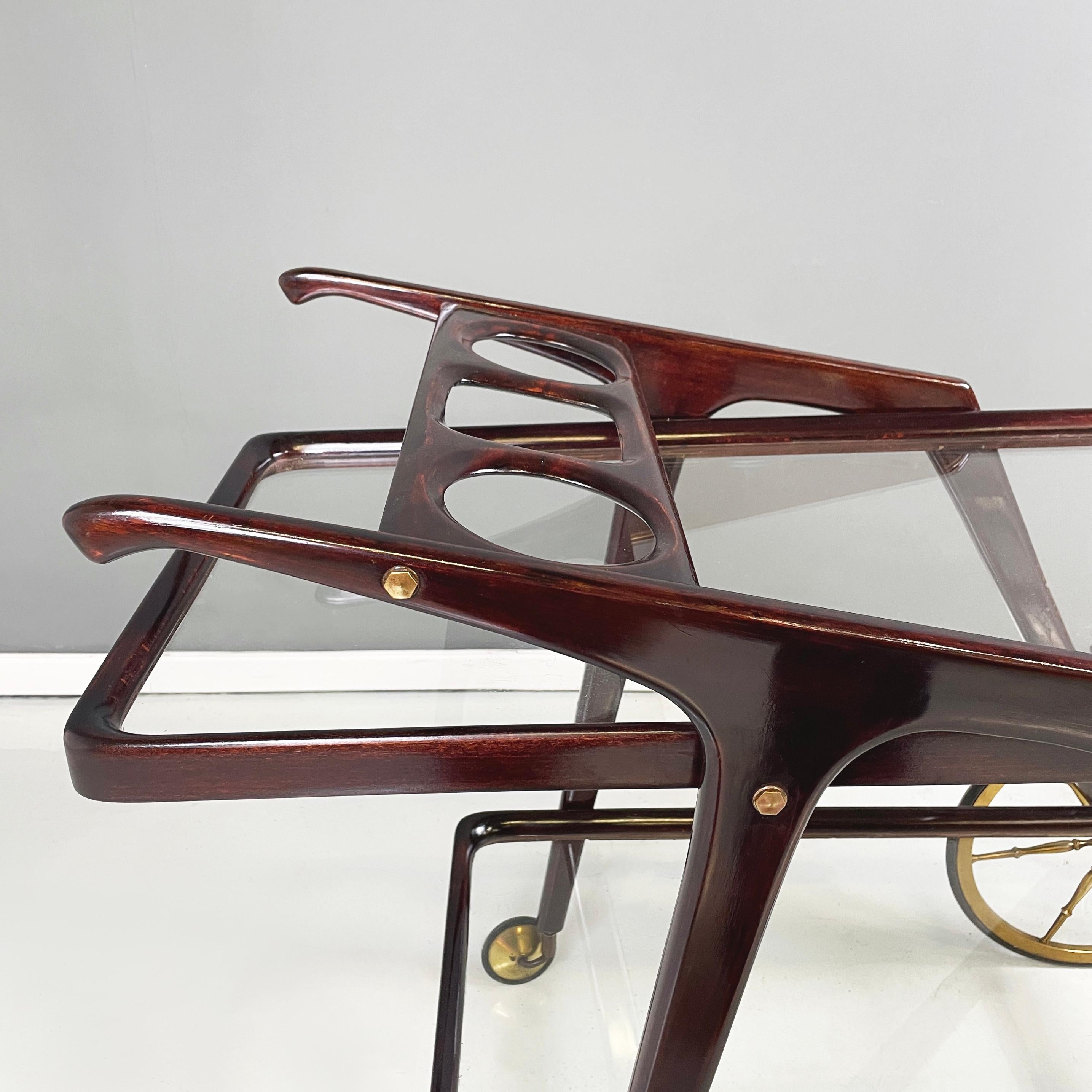 Italian mid-century modern Wooden and glass cart with tray by Cesare Lacca 1950s For Sale 1