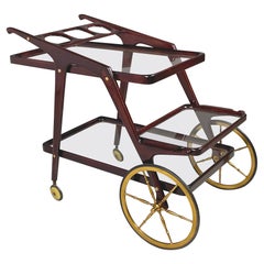 Chariot en bois et verre avec plateau par Cesare Lacca 1950s