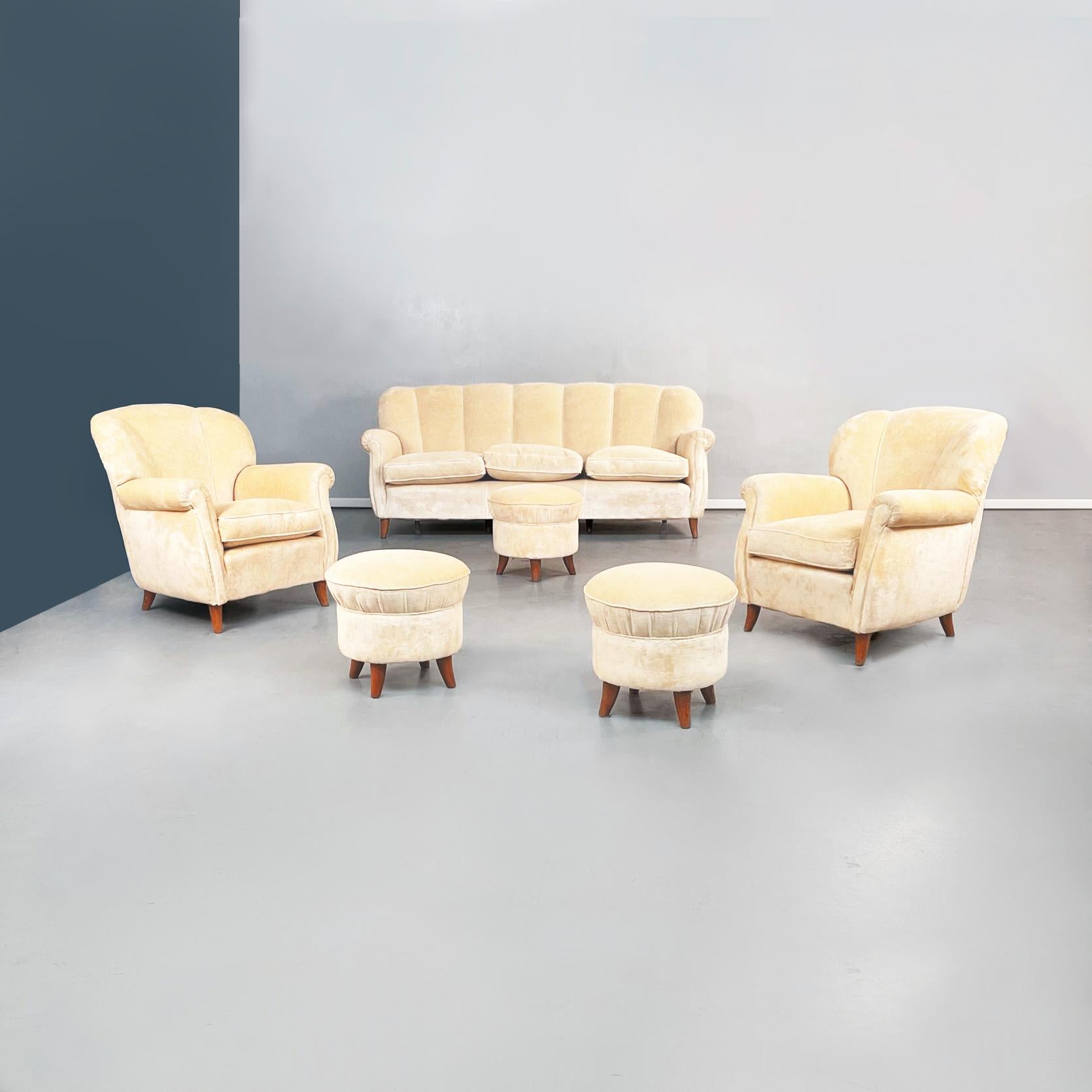 Italian Mid-Century Modern Wooden Armchairs in Beige Fabric, 1960s For Sale 14