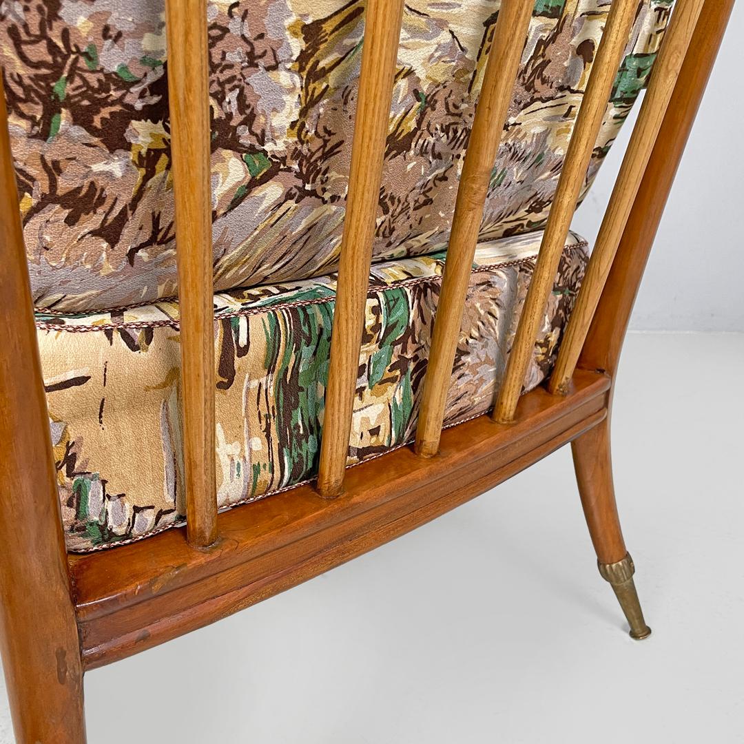 Italian mid-century modern wooden armchairs with brown decorated fabric, 1960s For Sale 9