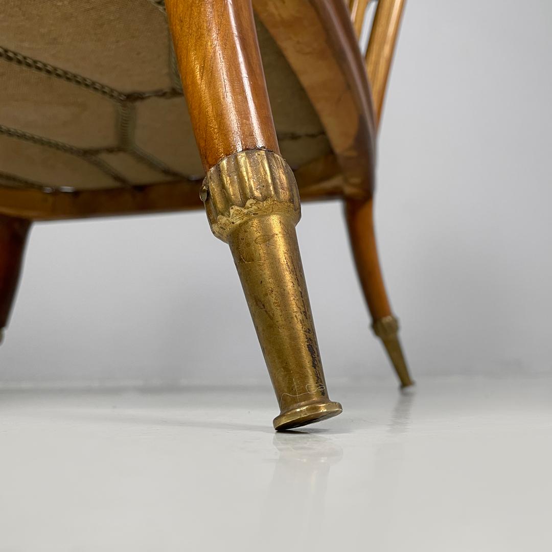 Italian mid-century modern wooden armchairs with brown decorated fabric, 1960s For Sale 14