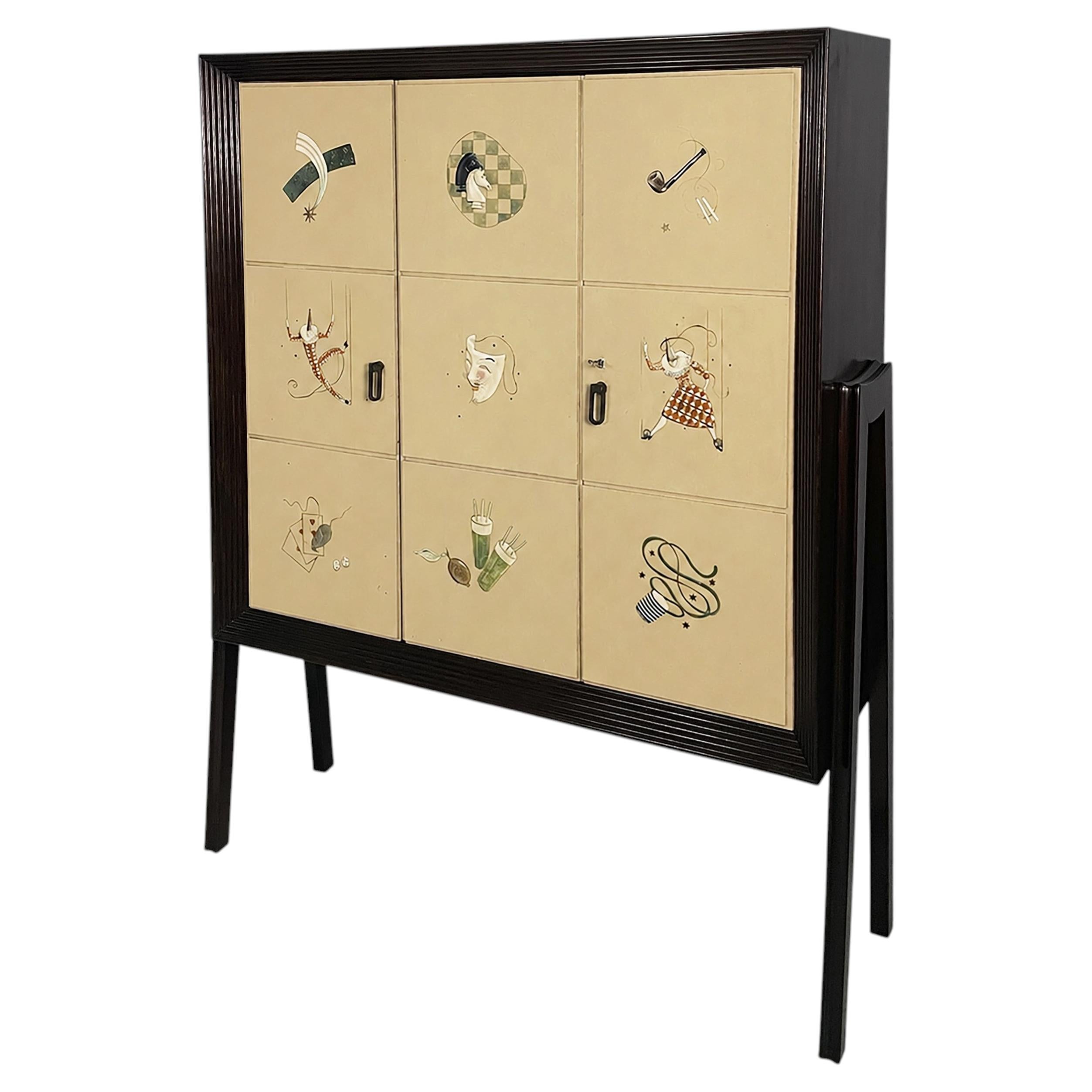 Mueble de bar italiano de madera de estilo moderno de mediados de siglo, de los años 50