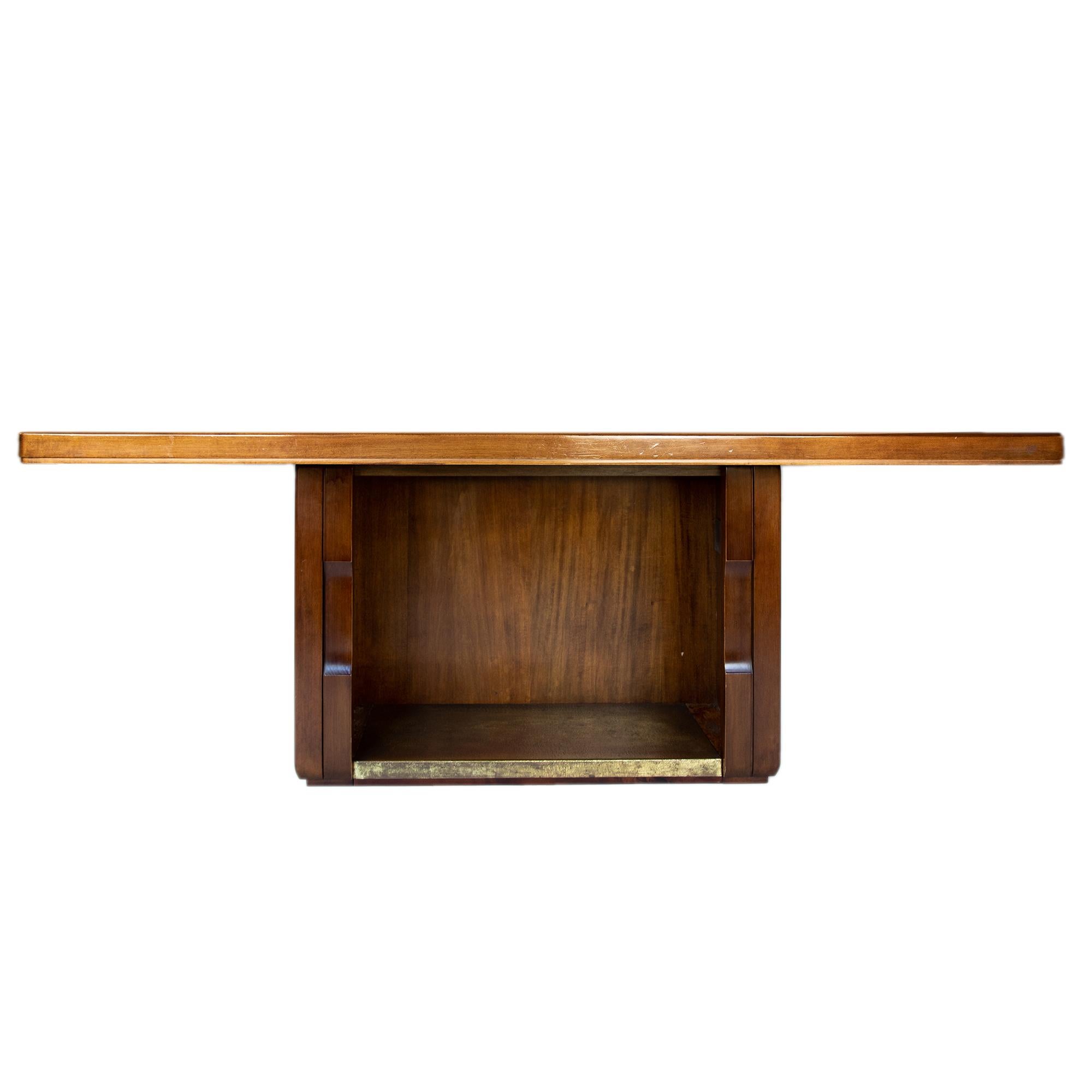 Italian Presidential Writing Desk by Frigerio, Wooden, Brass Elements, Italy, 1970s