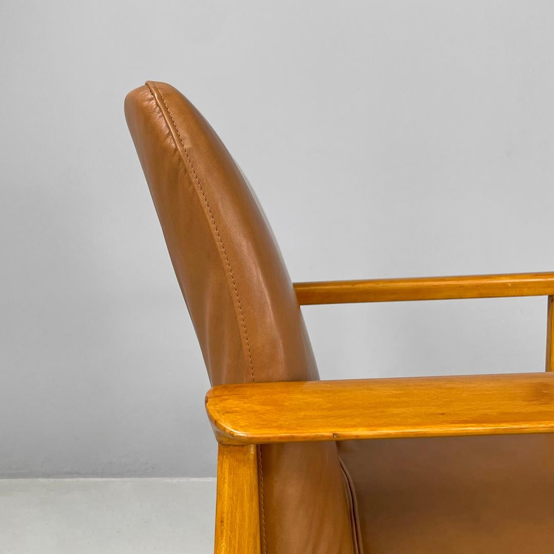 Italian mid-century modern wooden brown leather armchair Anonima Castelli 1960s 5