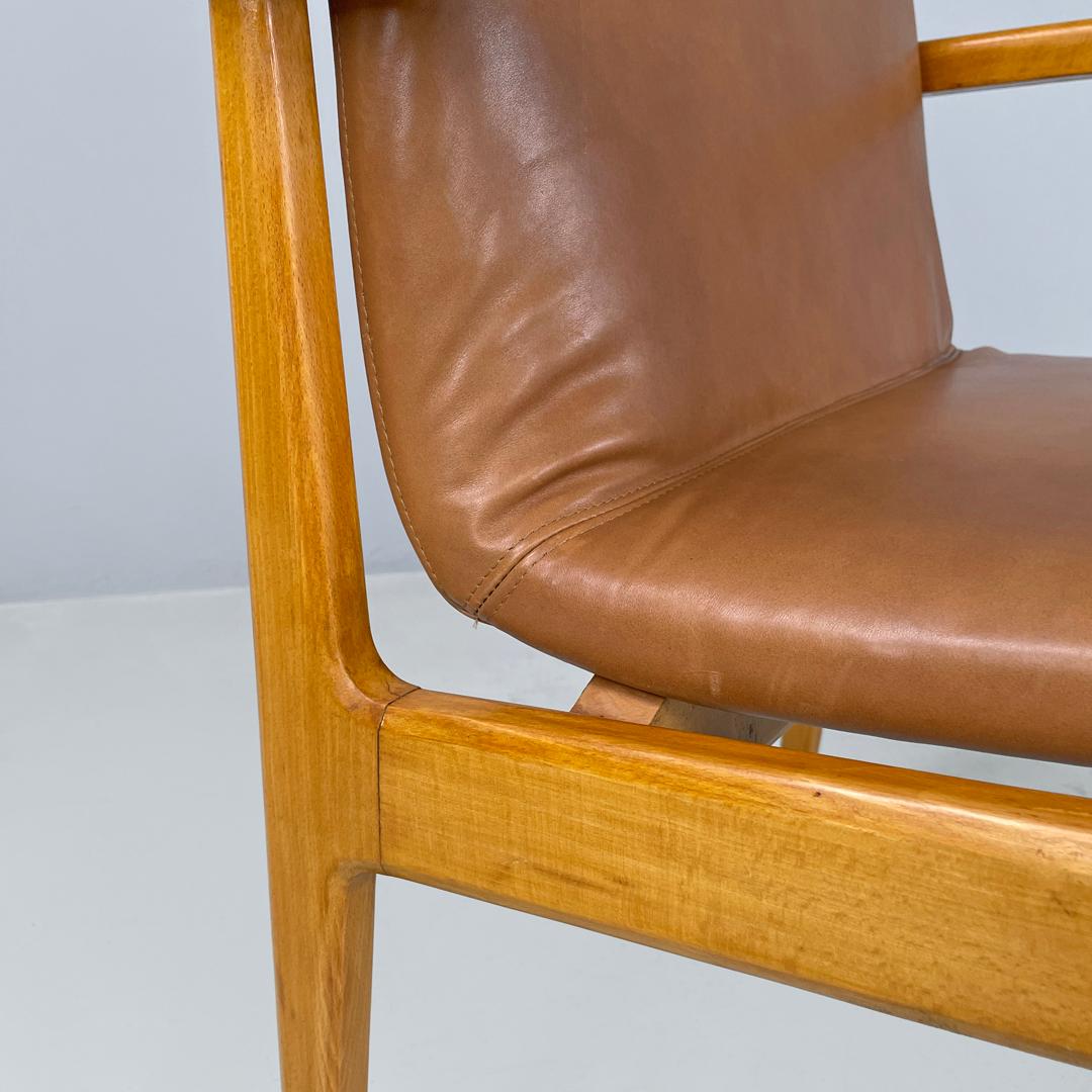 Italian mid-century modern wooden brown leather armchair Anonima Castelli 1960s 6