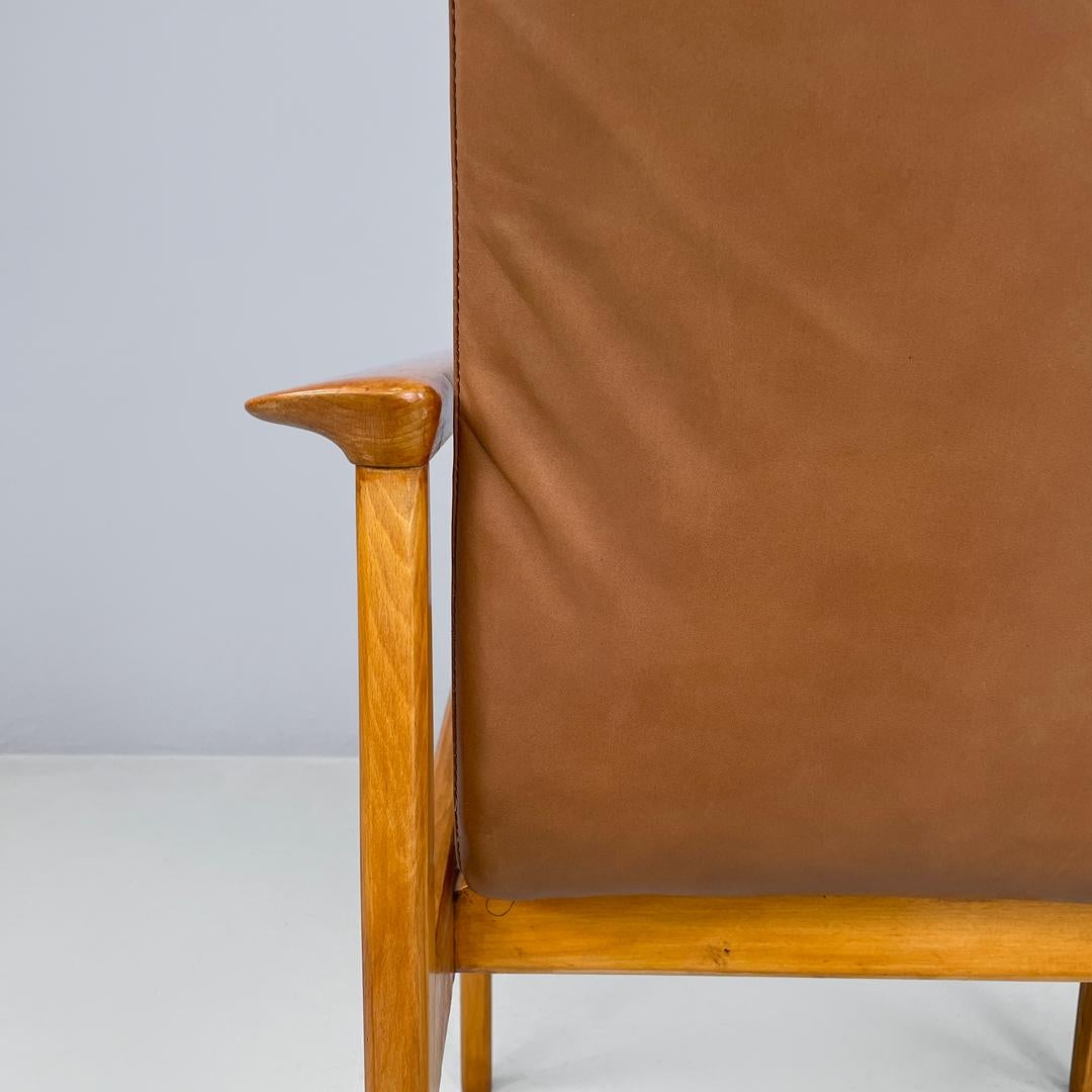 Italian mid-century modern wooden brown leather armchair Anonima Castelli 1960s 10