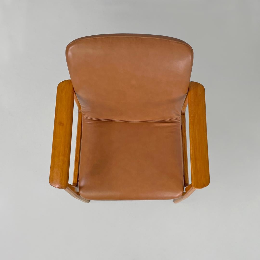 Italian mid-century modern wooden brown leather armchair Anonima Castelli 1960s 2