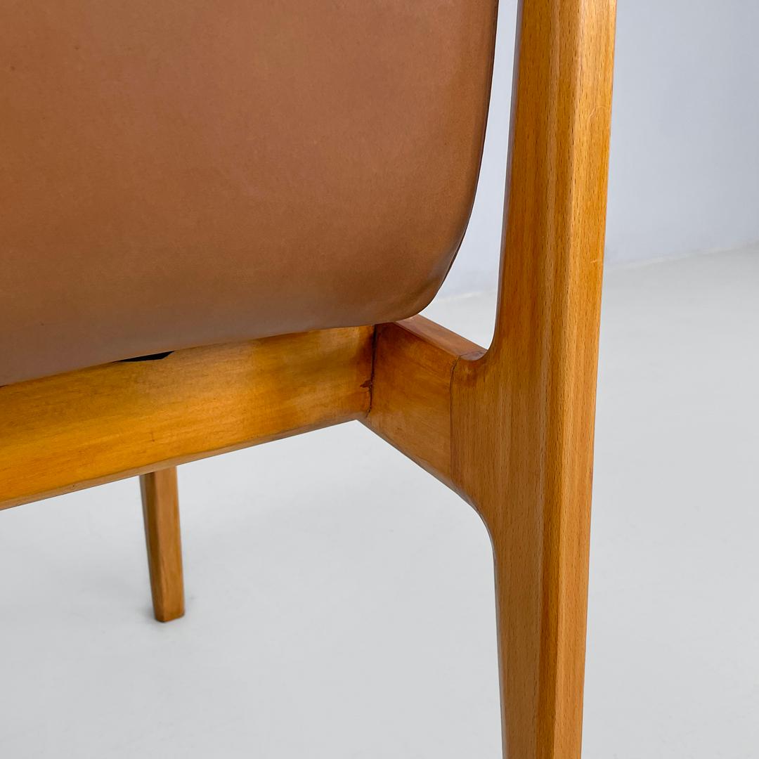 Italian mid-century modern wooden brown leather armchair Anonima Castelli 1960s 3