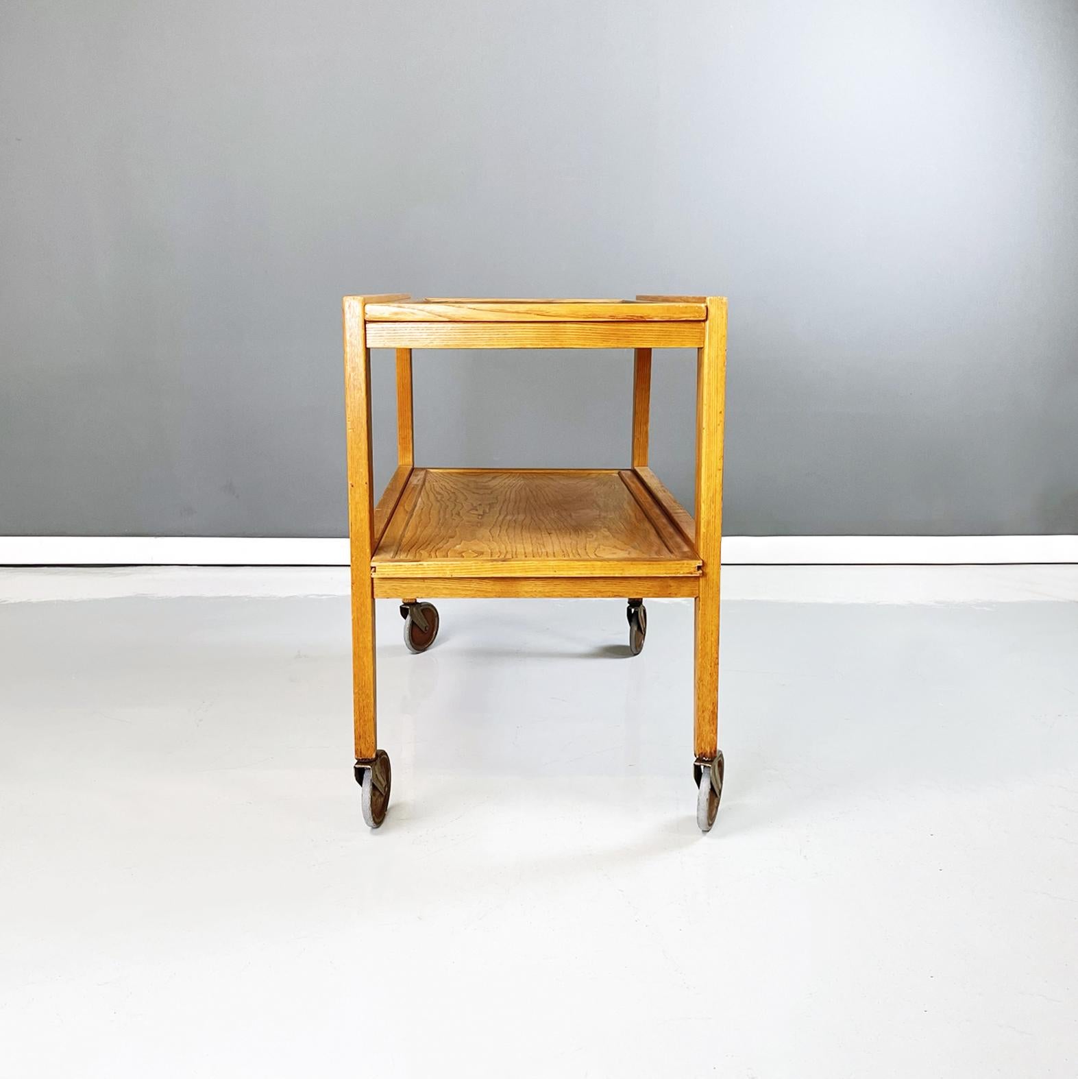 Mid-20th Century Italian Mid-Century Modern Wooden Cart with Two Shelfs, 1960s For Sale
