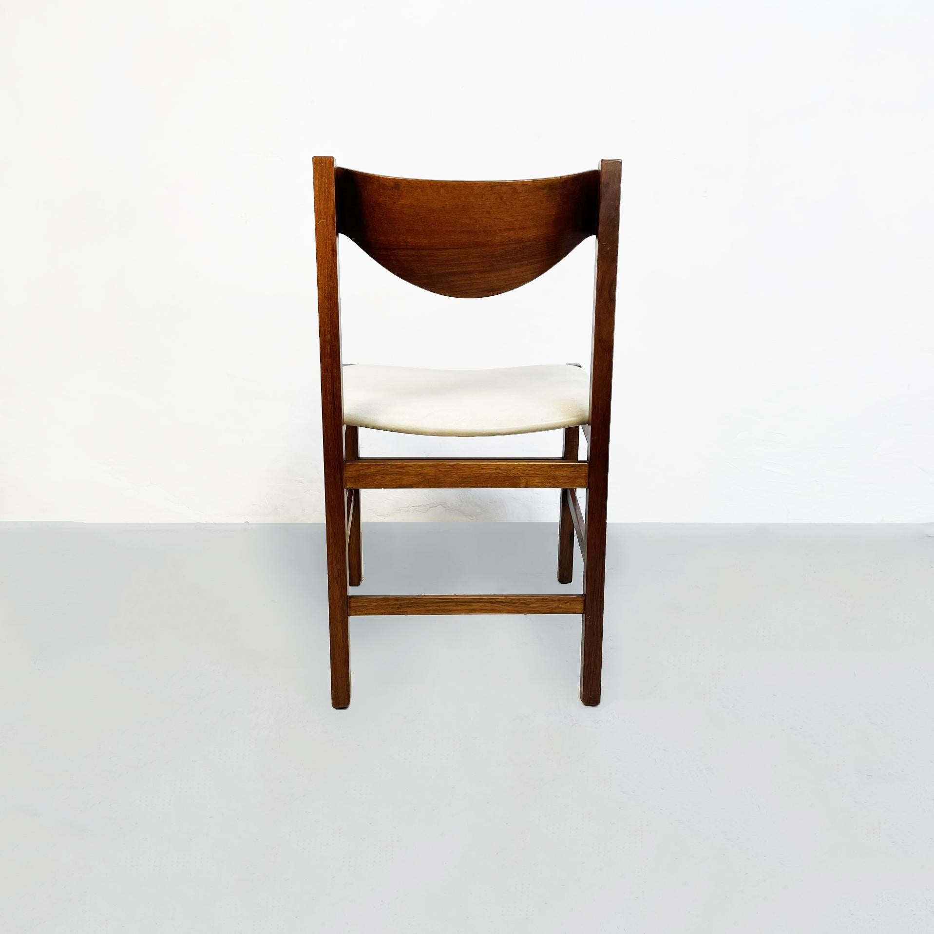Mid-20th Century Italian Mid-Century Modern Wooden Chair with Leather Square Seat, 1960s For Sale