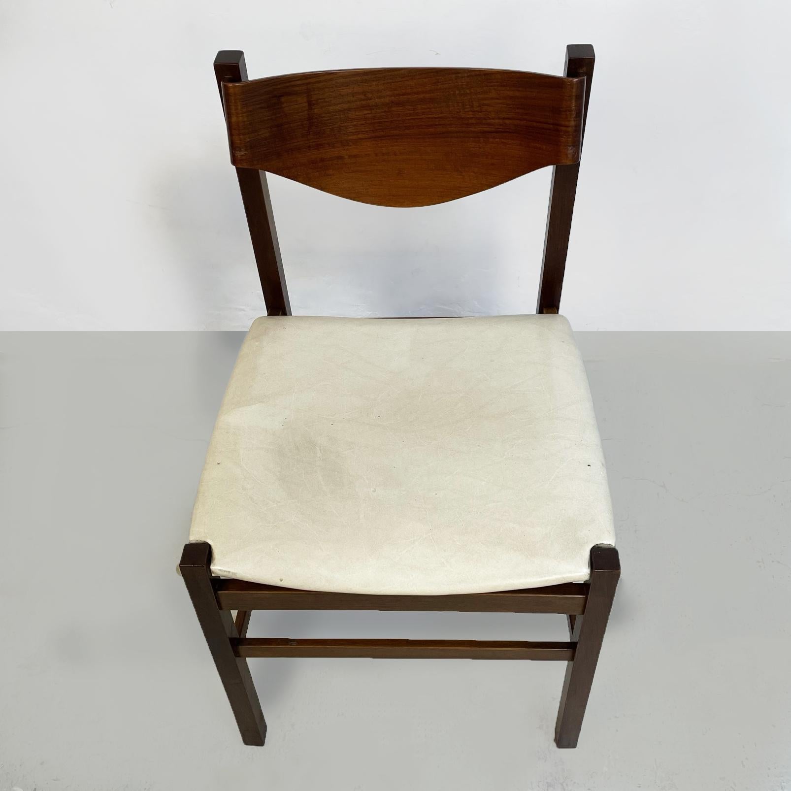 Italian Mid-Century Modern Wooden Chair with Leather Square Seat, 1960s For Sale 1
