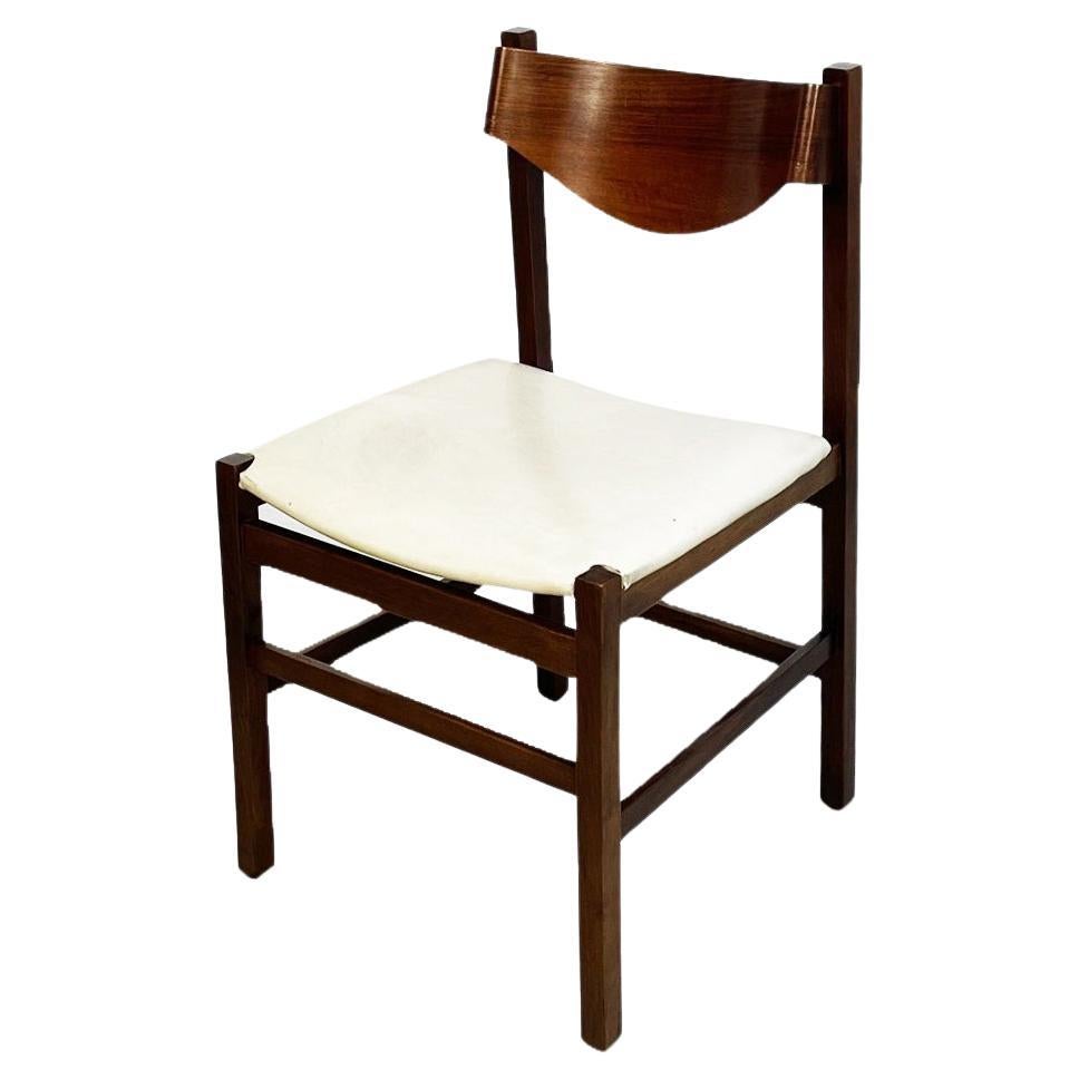 Chaise italienne en bois moderne du milieu du siècle dernier avec assise carrée en cuir, années 1960