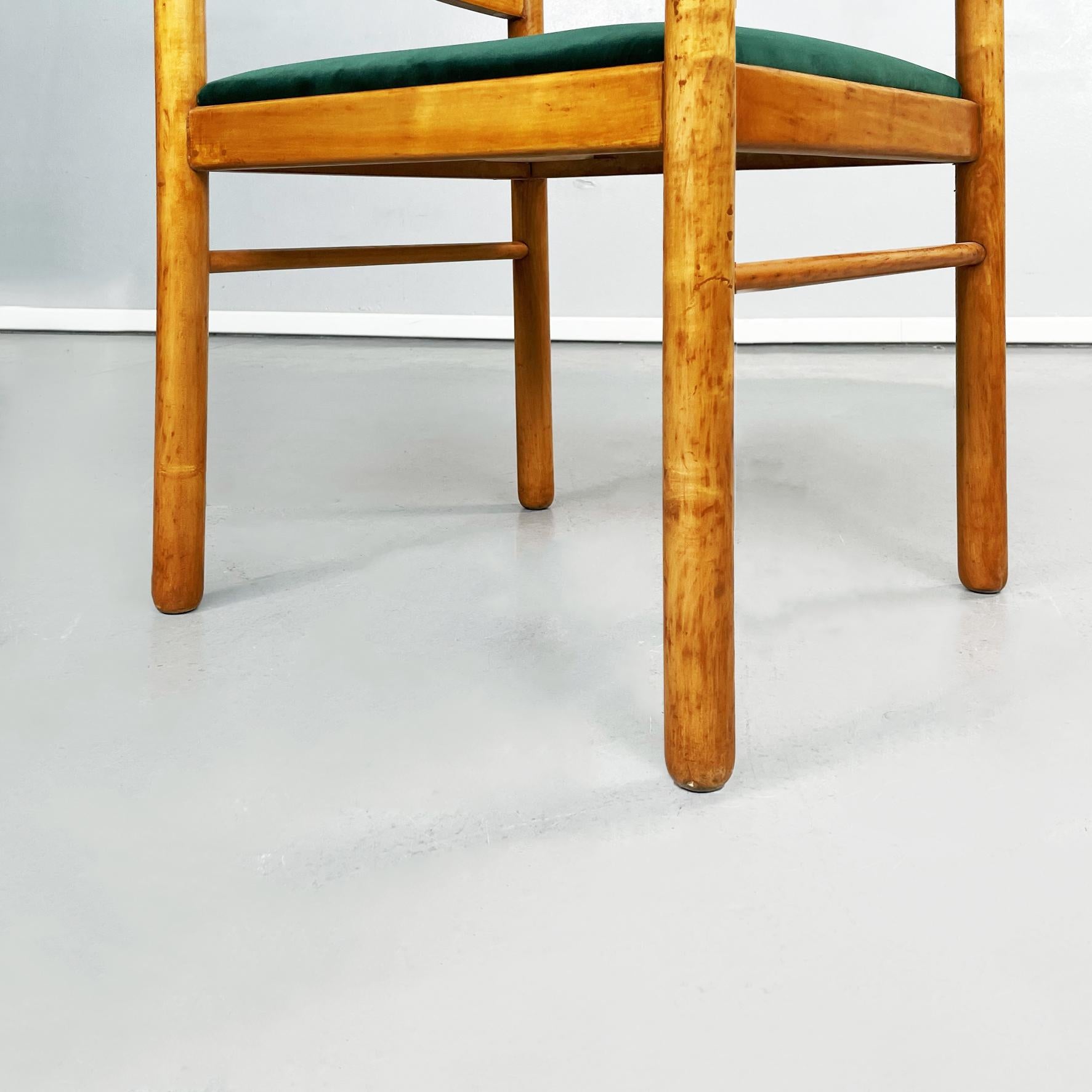 Italian Mid-Century Modern Wooden Chairs with Forest Green Velvet, 1960s 5