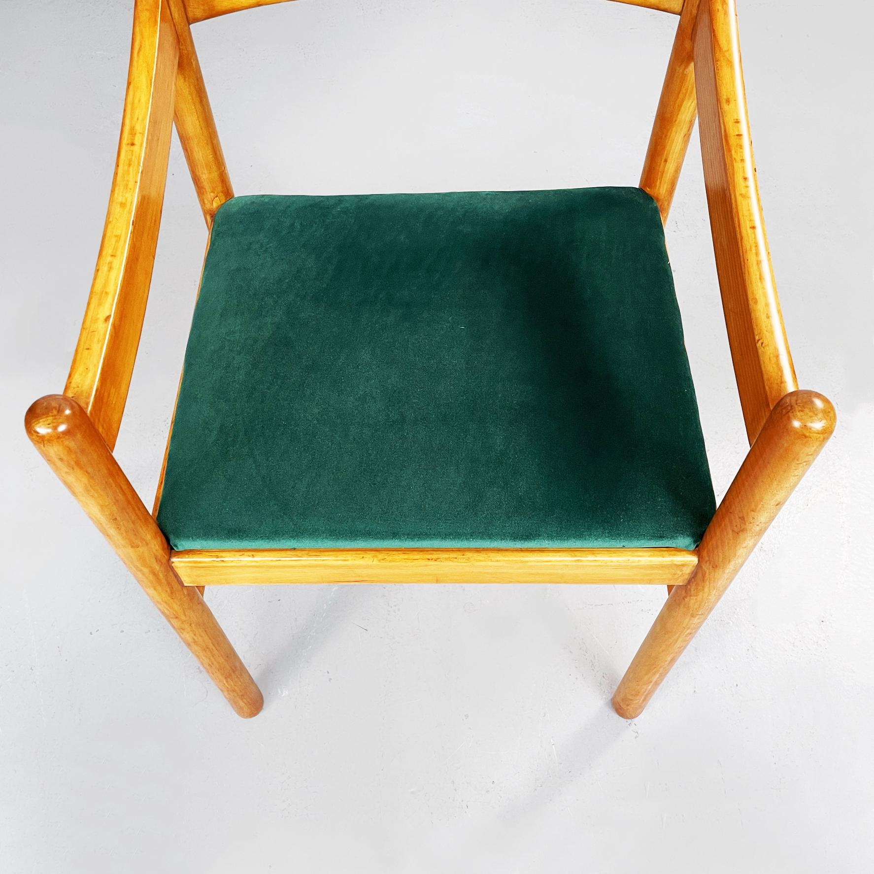 Mid-20th Century Italian Mid-Century Modern Wooden Chairs with Forest Green Velvet, 1960s